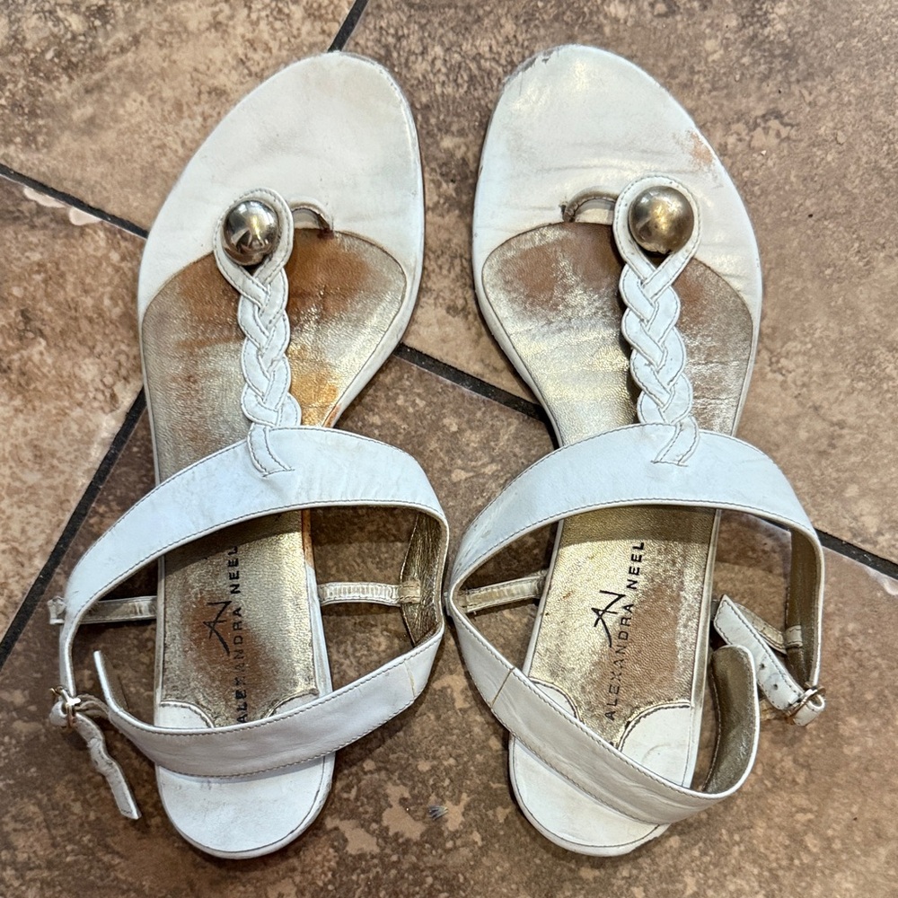 Alexandra Neel White and Silver Thong Sandals